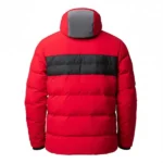 Mens Red and Black Puffer Jacket with Hood - Image 2