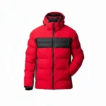 Mens Red and Black Puffer Jacket with Hood - Image 4