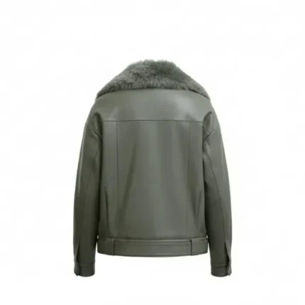 Olive Green Faux Fur Jacket Back