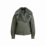 Olive Green Faux Fur Jacket Front