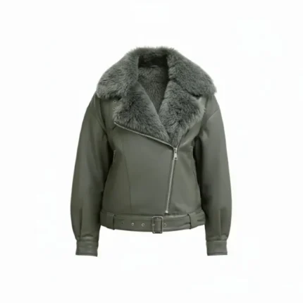 Olive Green Faux Fur Jacket Front
