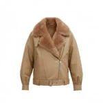 Tan Faux Fur Leather Jacket Front