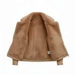 Tan Faux Fur Leather Jacket Front Open