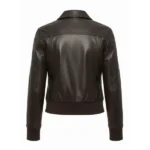 Women Black Bomber Leather Jacket Back