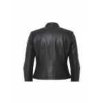Women Black Cafe Racer Leather Jacket - Image 2