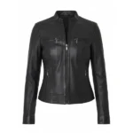 Women Black Cafe Racer Leather Jacket