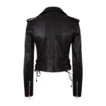 Women Black Leather Biker Jacket with Side Lacing - Image 2