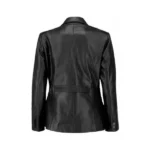 Women Black Leather Blazer Back