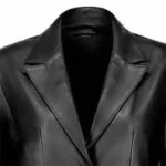 Women Black Leather Blazer Collar