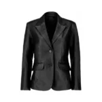 Women Black Leather Blazer Front