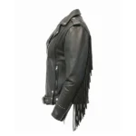 Women Black Leather Short Fringe Jacket - Image 4