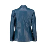 Women Blue Leather Blazer Back