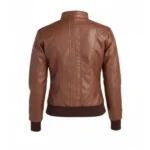 Women Brown Bomber Leather Jacket Back