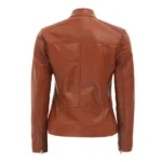 Women Brown Cafe Racer Leather Jacket Back
