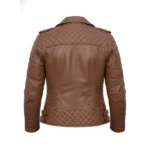 Women Brown Leather Biker Jacket Back