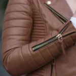Women Brown Leather Biker Jacket Sleeves