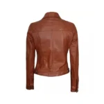 Women Brown Leather Trucker Jacket Back