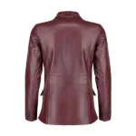 Women Burgundy Leather Blazer Back