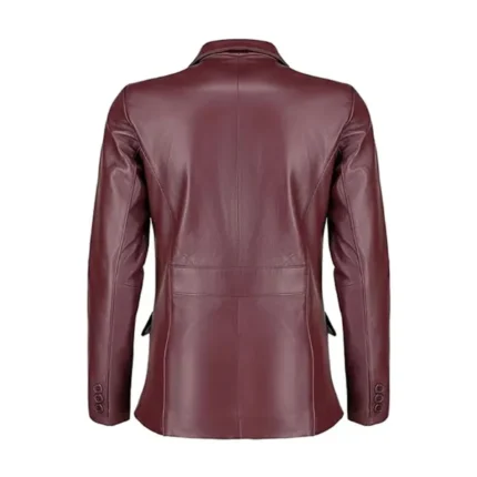 Women Burgundy Leather Blazer Back