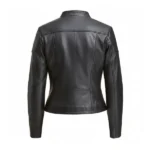 Women Casual Black Cafe Racer Leather Jacket Back