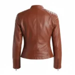 Women Cognac Cafe Racer Leather Jacket Back