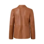 Women Cognac Leather Blazer Back