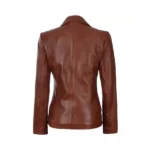 Women Dark Brown Leather Blazer Back