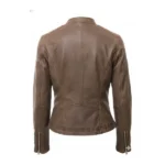 Women Distress Brown Cafe Racer Leather Jacket Back