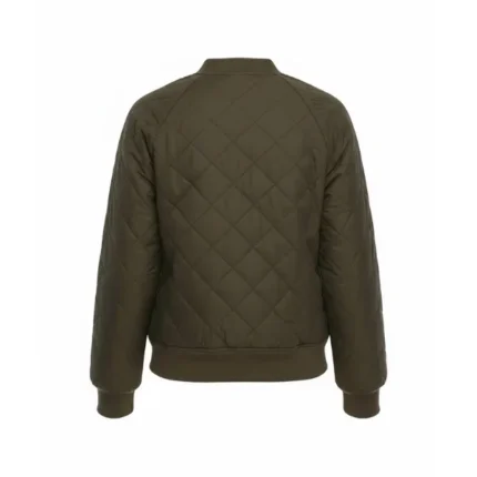 Women Green Quilted Bomber Jacket Back