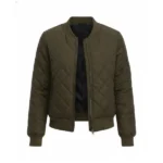 Women Green Quilted Bomber Jacket Front