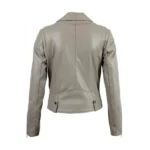 Women Grey Leather Biker Jacket Back