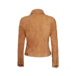 Women Light Brown Suede Trucker Jacket Back