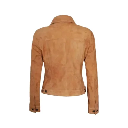 Women Light Brown Suede Trucker Jacket Back