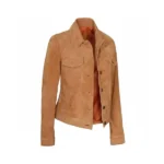 Women Light Brown Suede Trucker Jacket Right