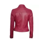 Women Pink Leather Trucker Jacket Back