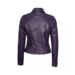 Women Purple Leather Trucker Jacket Back