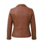 Women Quilted Brown Cafe Racer Leather Jacket Back
