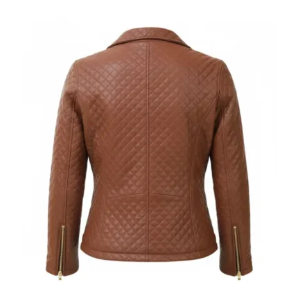 Women Quilted Brown Cafe Racer Leather Jacket Back