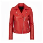 Women Red Leather Biker Jacket
