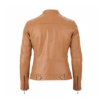 Women Tan Cafe Racer Leather Jacket Back
