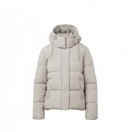 Women White Puffer Jacket with Hood Front