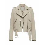 Womens Beige Leather Biker Jacket