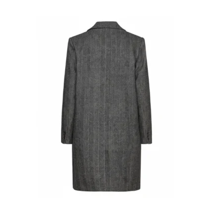 Womens Black Single Breasted Wool Coat Back