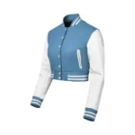 Womens Blue and White Cropped Varsity Jacket Left