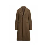 Womens Brown Herringbone Single Breasted Wool Coat Front