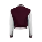 Womens Burgundy and White Cropped Varsity Jacket Back