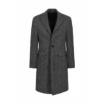 Womens Charcoal Black Single Breasted Wool Coat Front