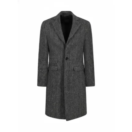 Womens Charcoal Black Single Breasted Wool Coat Front