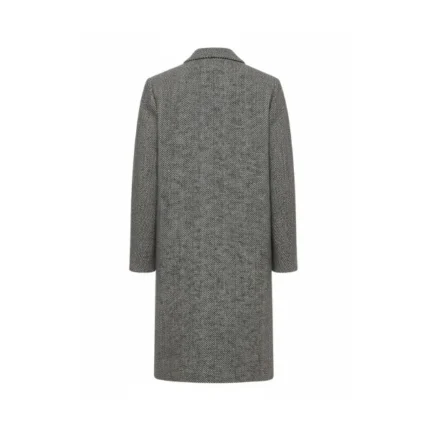 Womens Grey Single Breasted Wool Coat Back