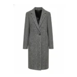 Womens Grey Single Breasted Wool Coat Front